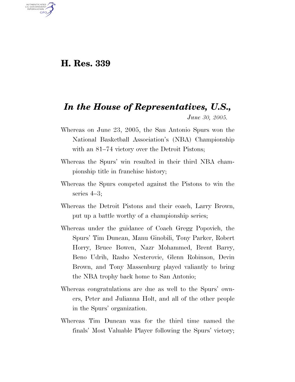 H. Res. 339 in the House of Representatives