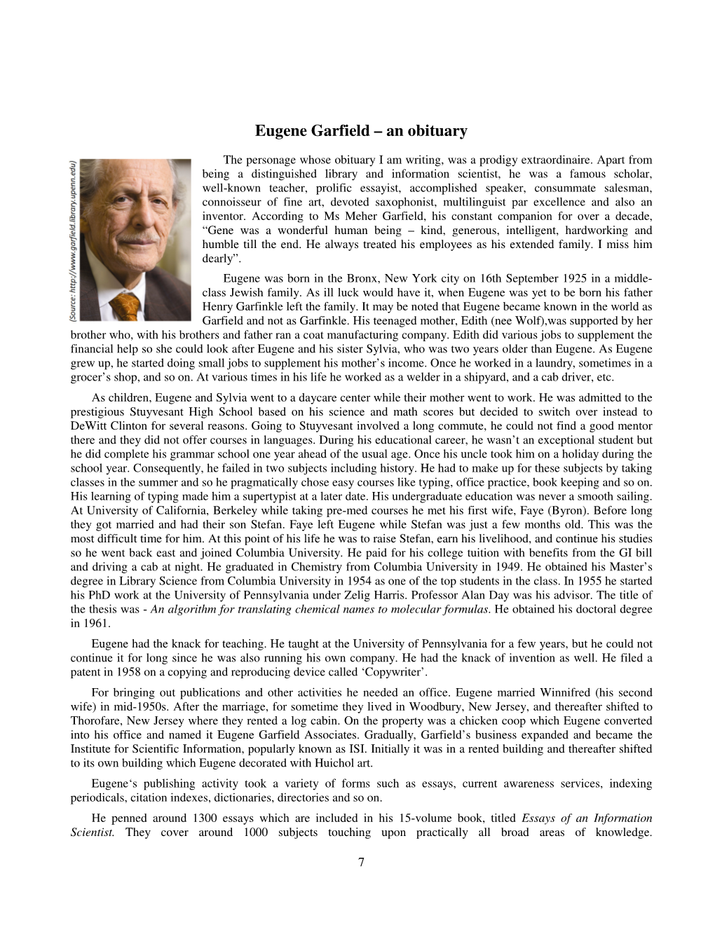 Eugene Garfield – an Obituary