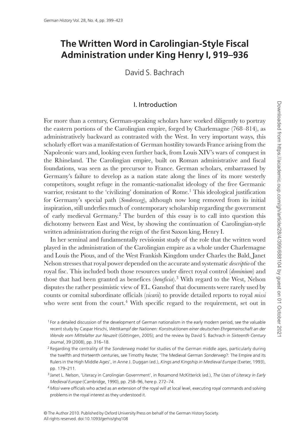 The Written Word in Carolingian-Style Fiscal Administration Under King Henry I, 919–936