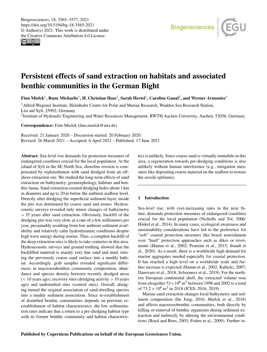 Persistent Effects of Sand Extraction on Habitats and Associated Benthic Communities in the German Bight