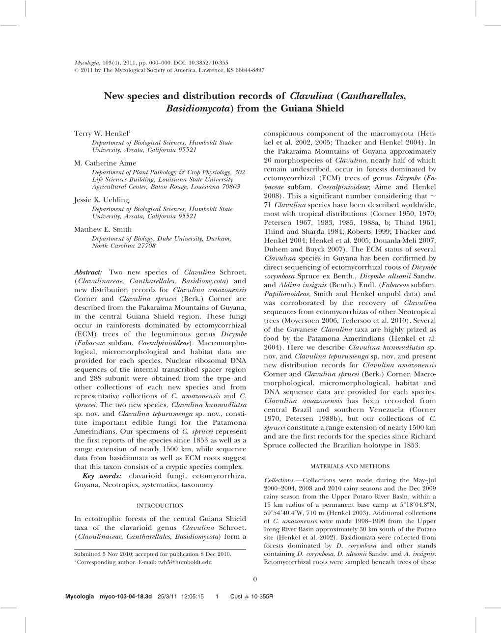 New Species and Distribution Records of Clavulina (Cantharellales, Basidiomycota) from the Guiana Shield