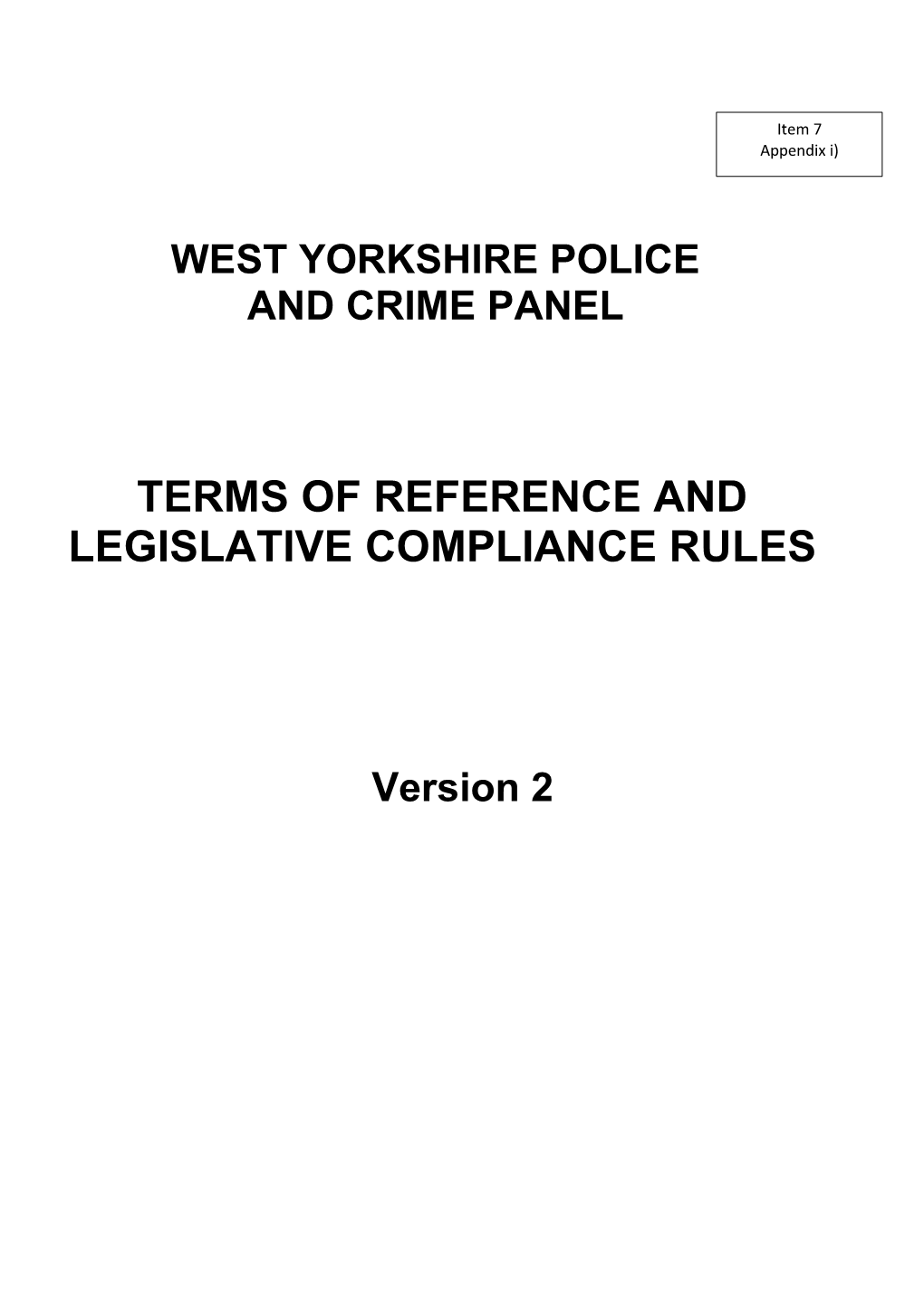 Terms of Reference and Legislative Compliance Rules