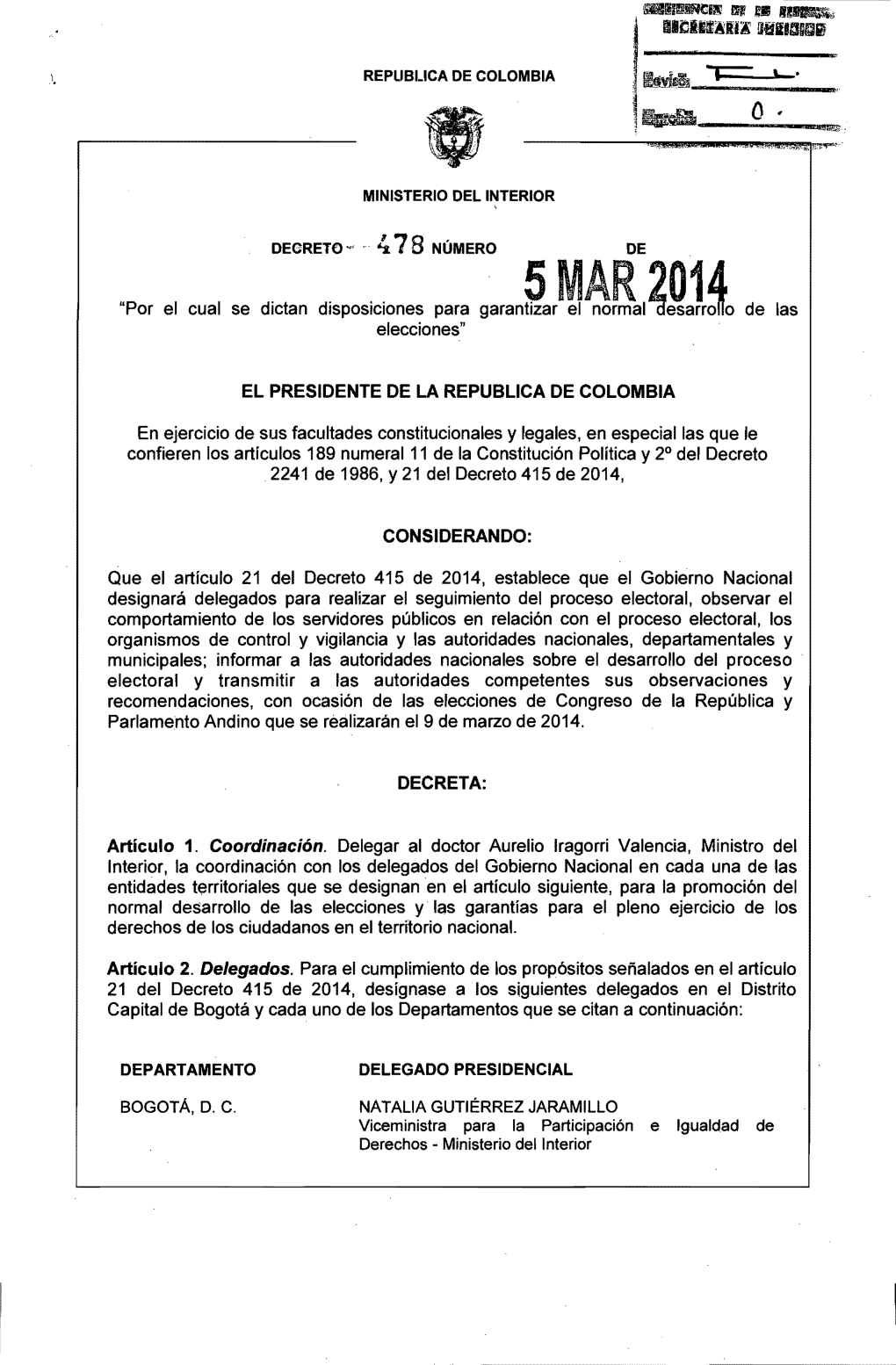 Decreto 478 Del 05/03/2014