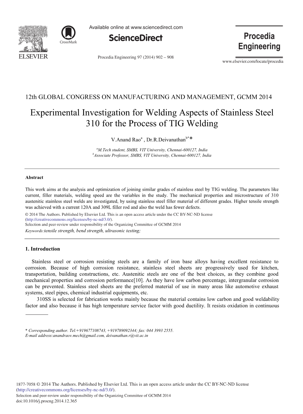 Experimental Investigation for Welding Aspects of Stainless Steel 310 for the Process of TIG Welding