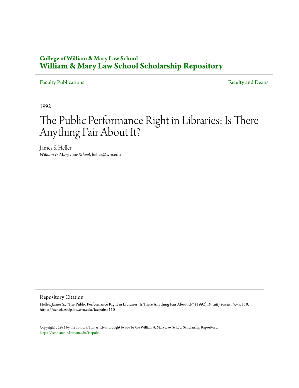 The Public Performance Right in Libraries: Is There Anything Fair About It?*