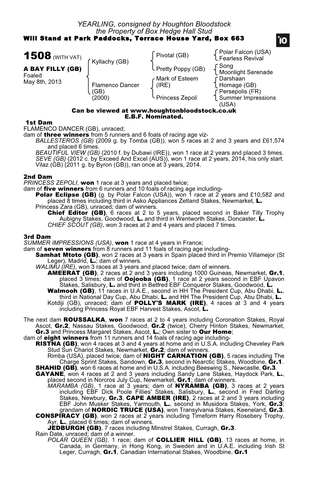YEARLING, Consigned by Houghton Bloodstock the Property of Box Hedge Hall Stud Will Stand at Park Paddocks, Terrace House Yard, Box 663