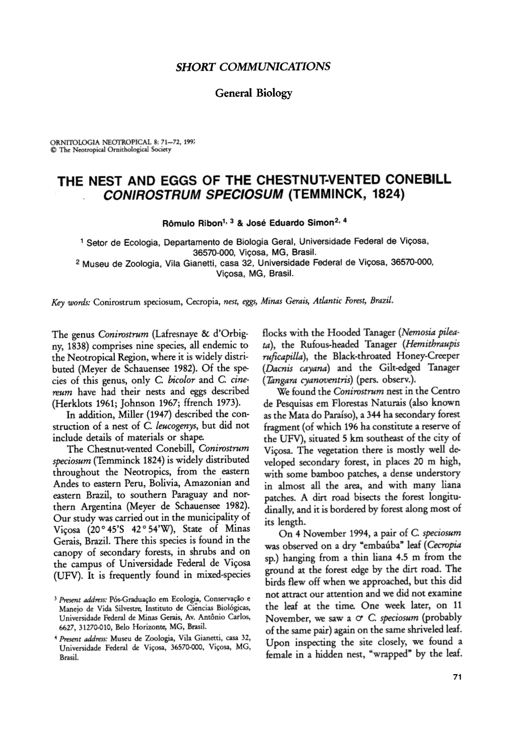 The Nest and Eggs of the Chestnut-Vented Conebill Conirostrum Speciosum (Temminck, 1824)