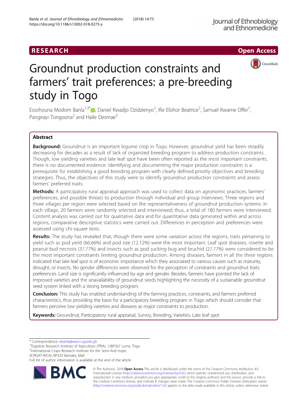 Groundnut Production Constraints and Farmers' Trait Preferences