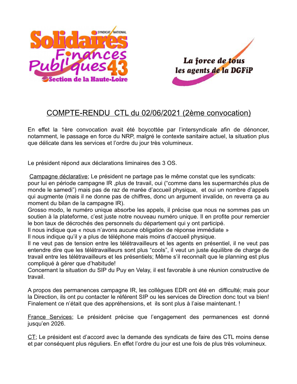 COMPTE-RENDU CTL Du 02/06/2021 (2Ème Convocation)