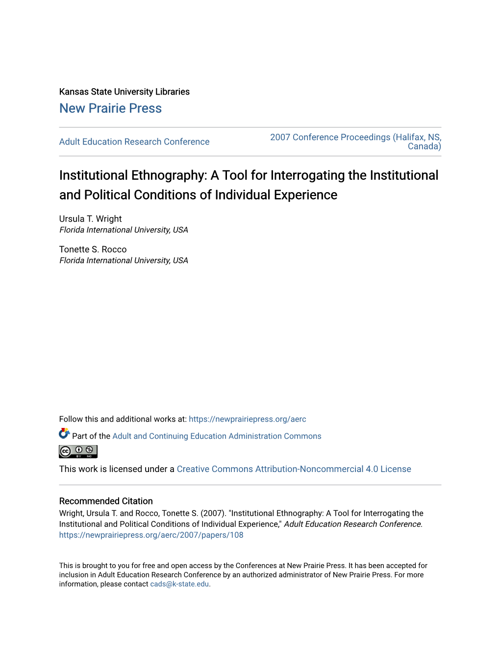 Institutional Ethnography: a Tool for Interrogating the Institutional and Political Conditions of Individual Experience