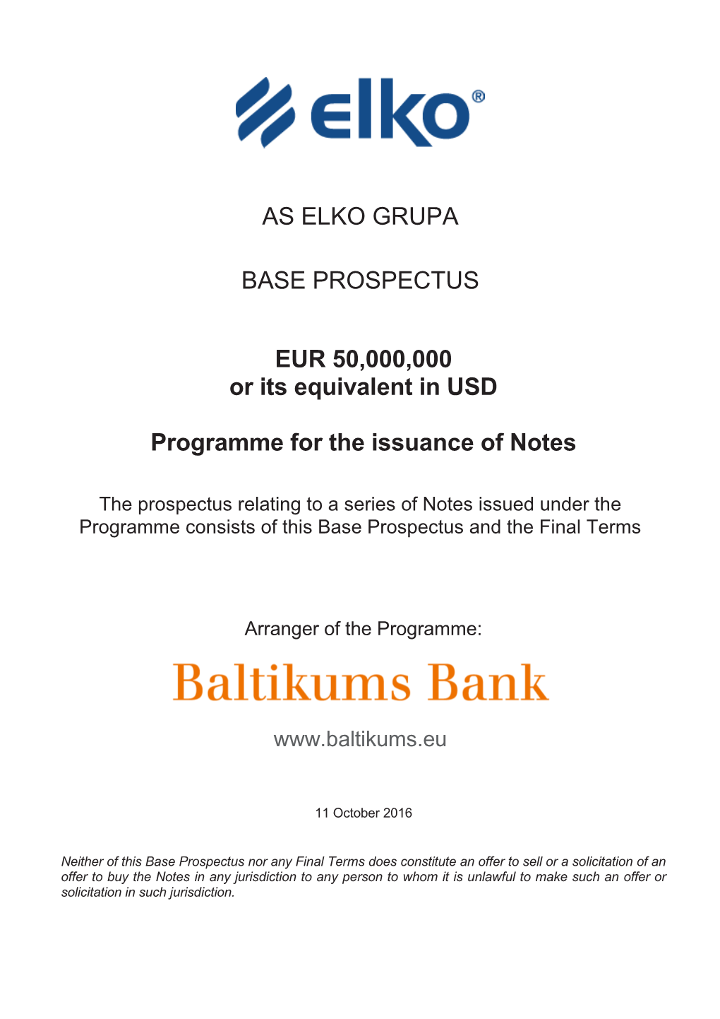 As Elko Grupa Base Prospectus Eur