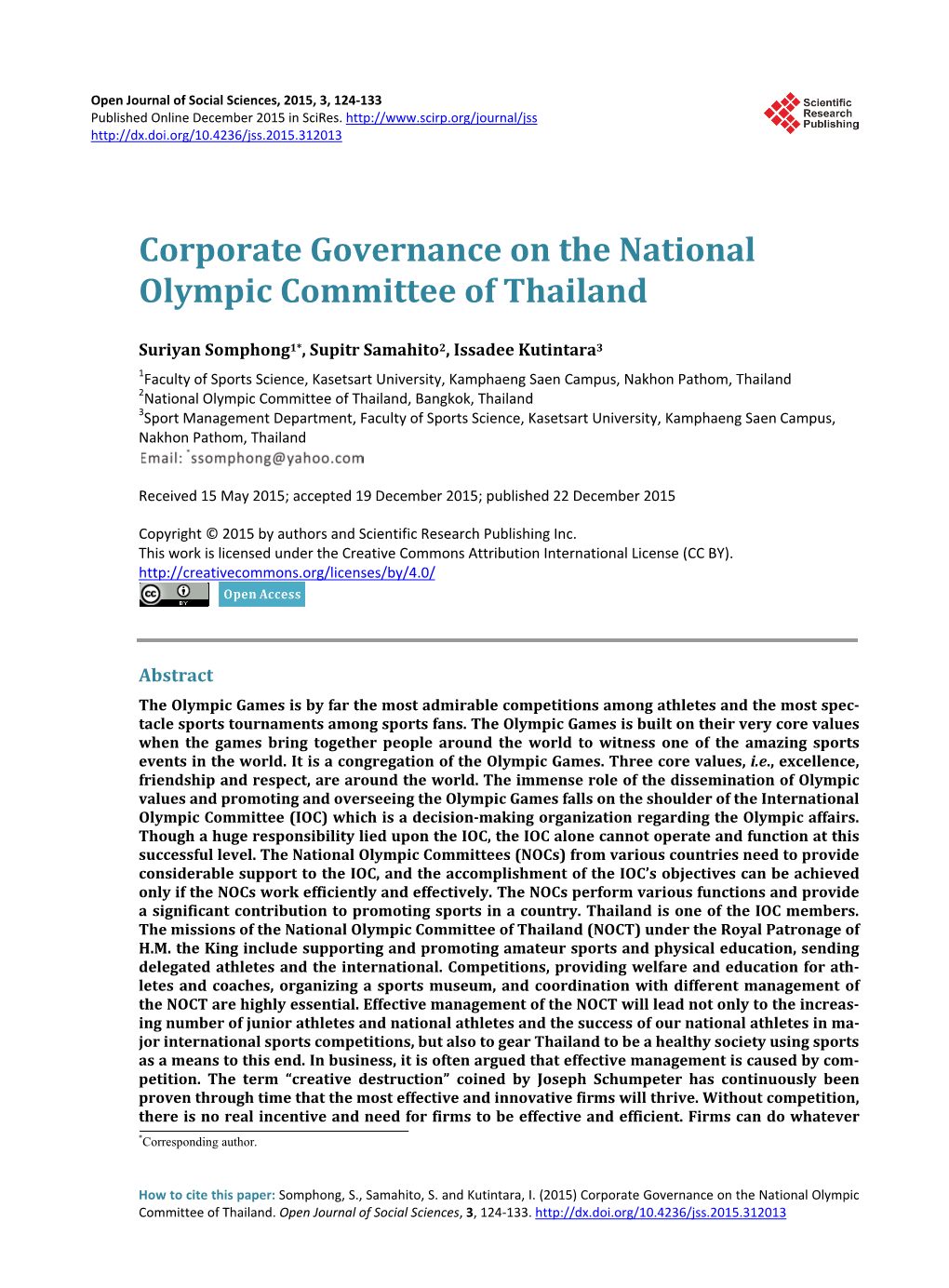 Corporate Governance on the National Olympic Committee of Thailand