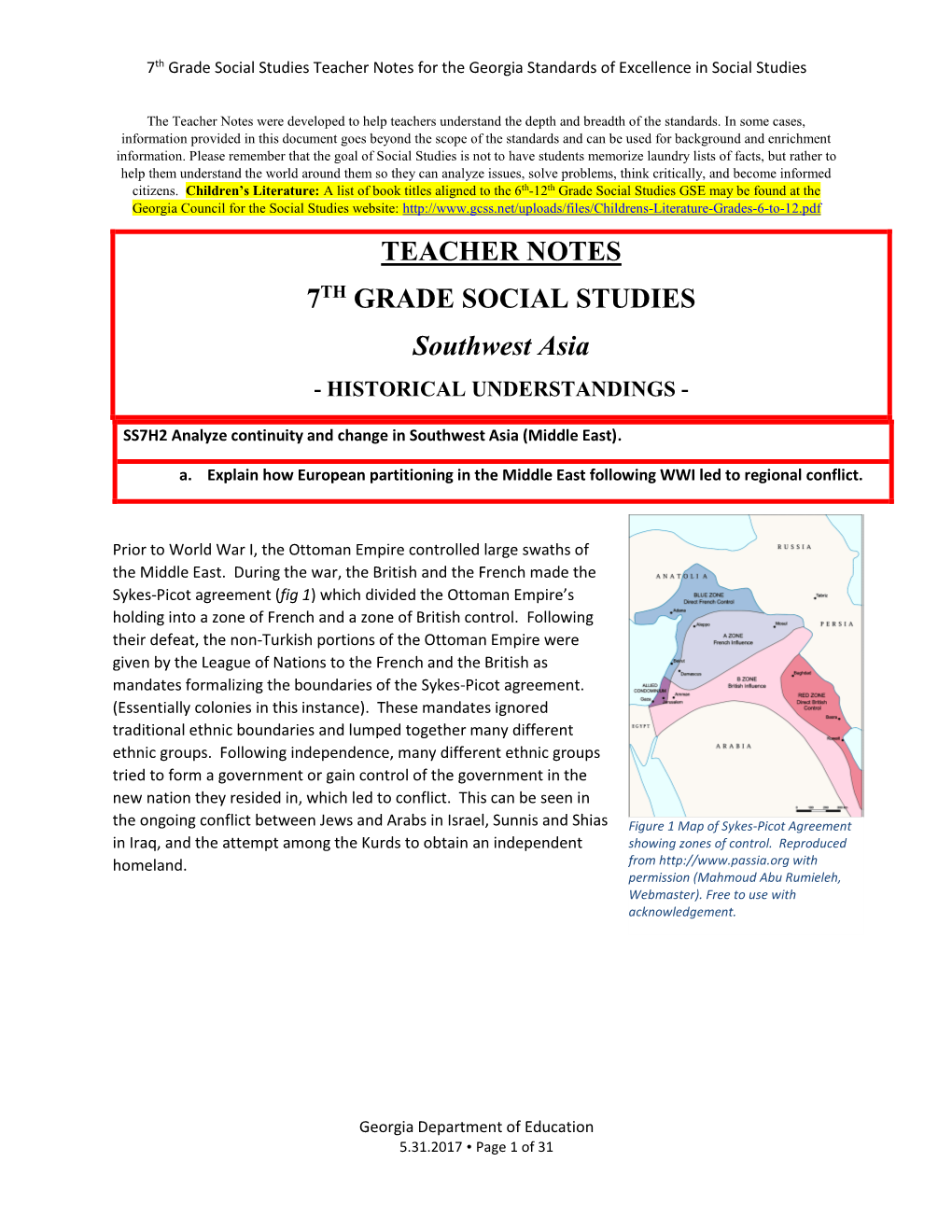 TEACHER NOTES 7TH GRADE SOCIAL STUDIES Southwest Asia