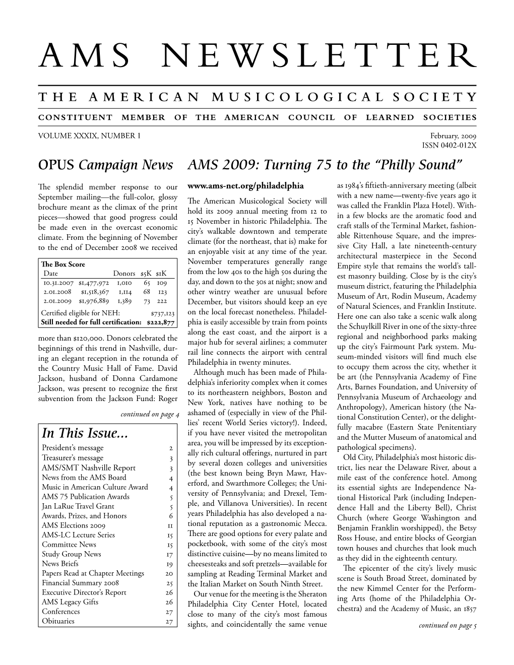 AMS Newsletter February 2009