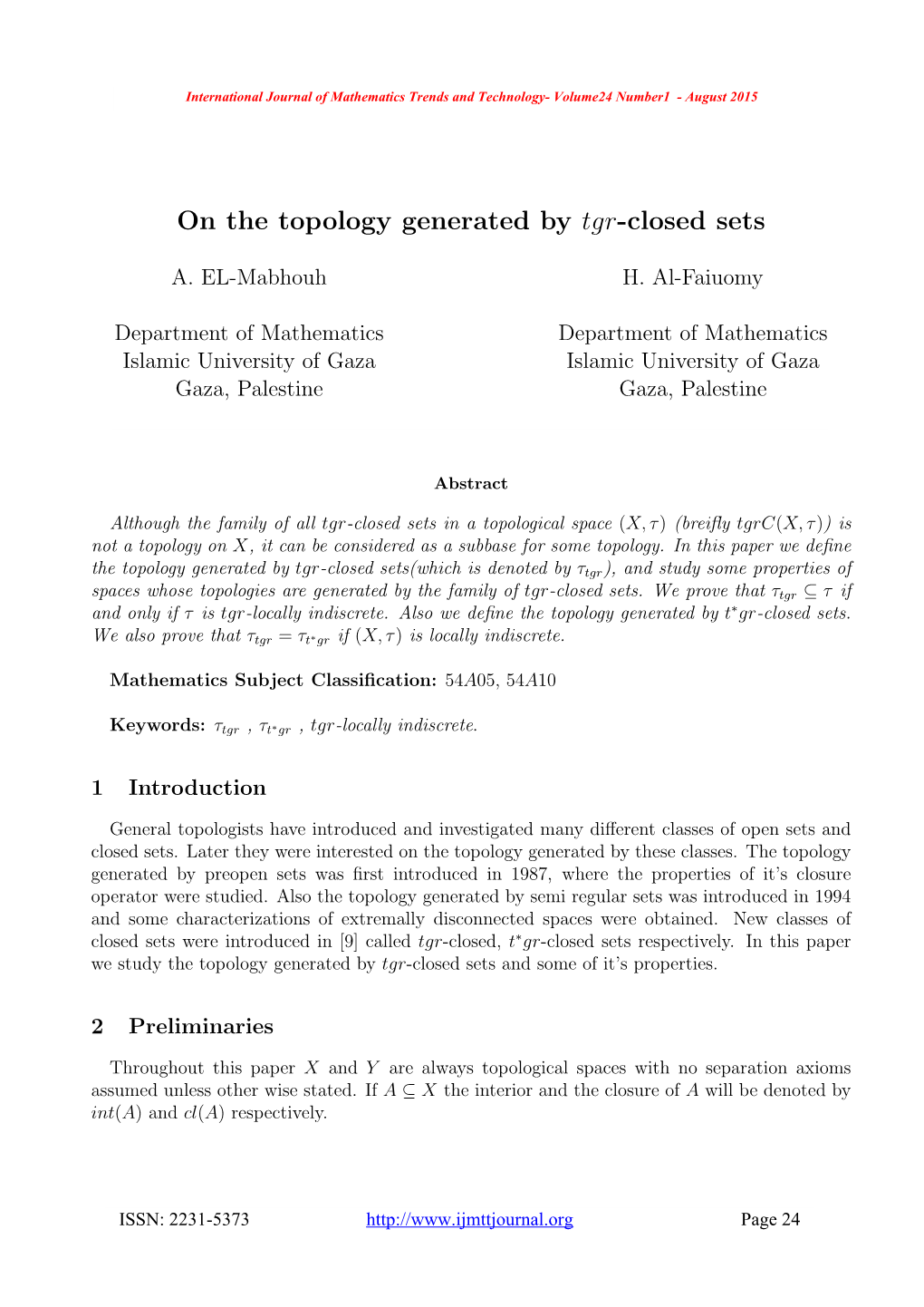 On the Topology Generated by Tgr-Closed Sets