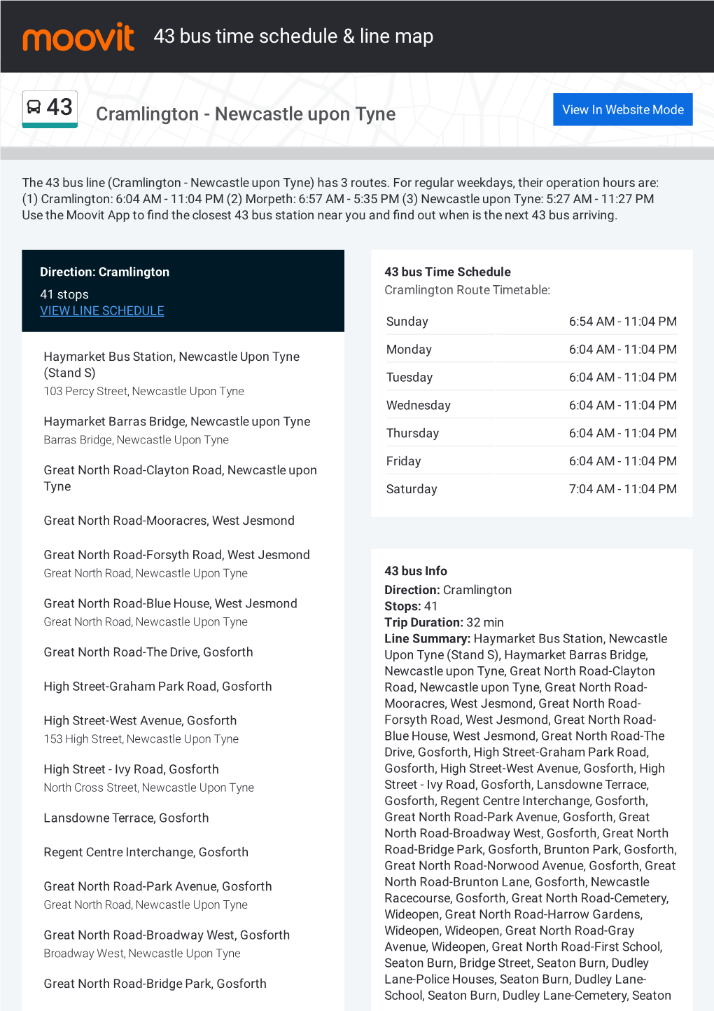 43 Bus Time Schedule & Line Route