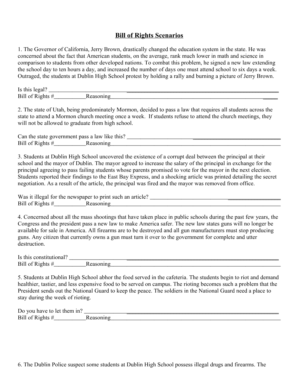 Bill of Rights Scenarios