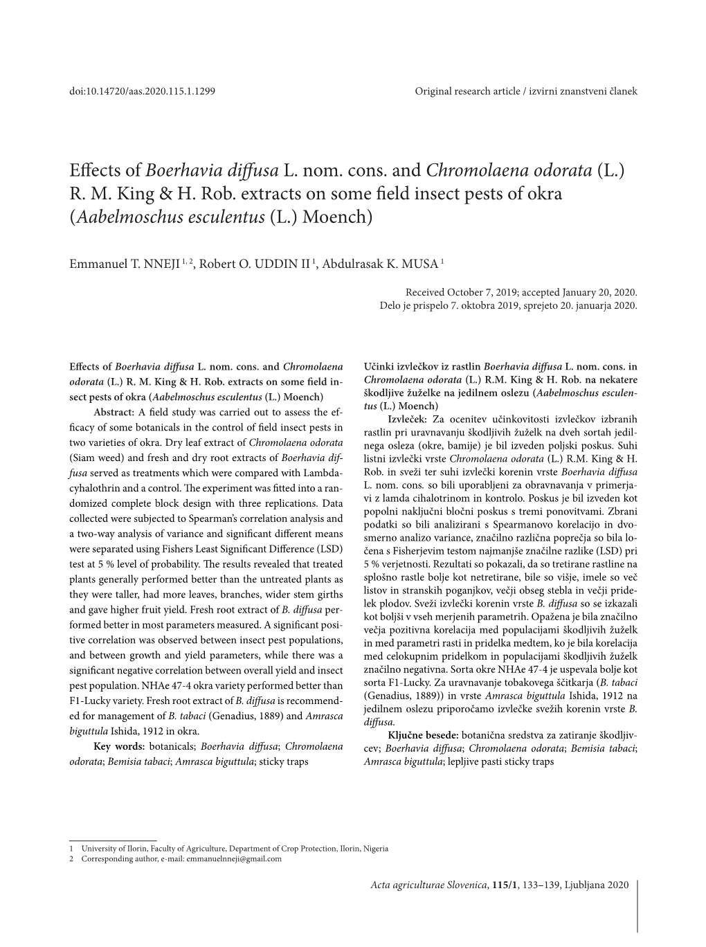 Effects of Boerhavia Diffusa L. Nom. Cons. and Chromolaena Odorata (L.) R