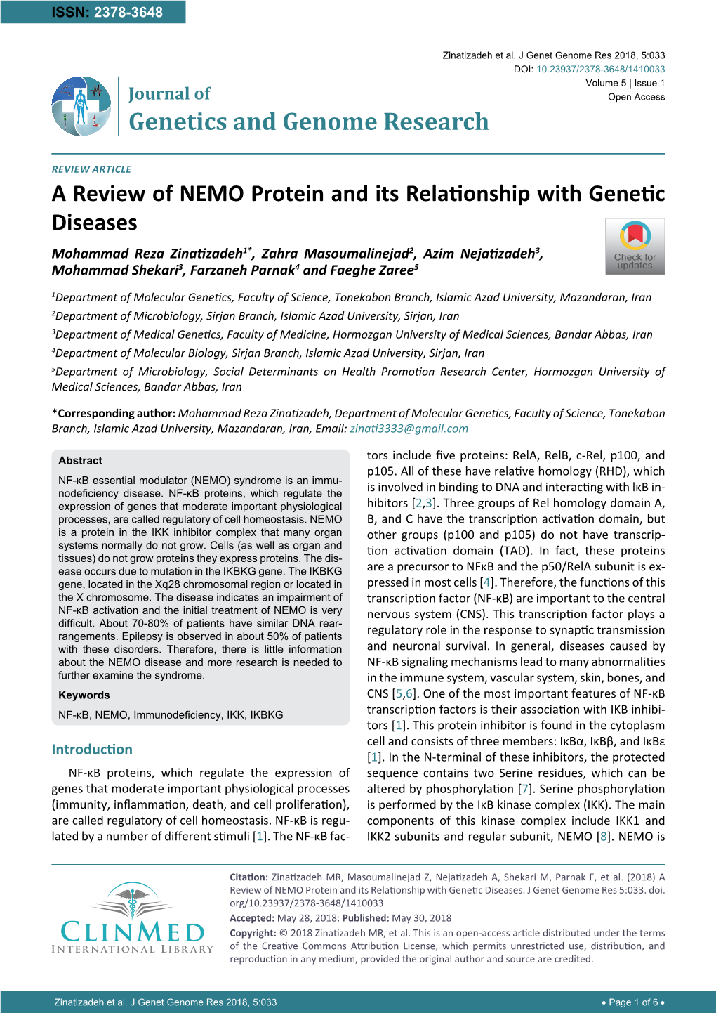 A Review of NEMO Protein and Its Relationship with Genetic Diseases