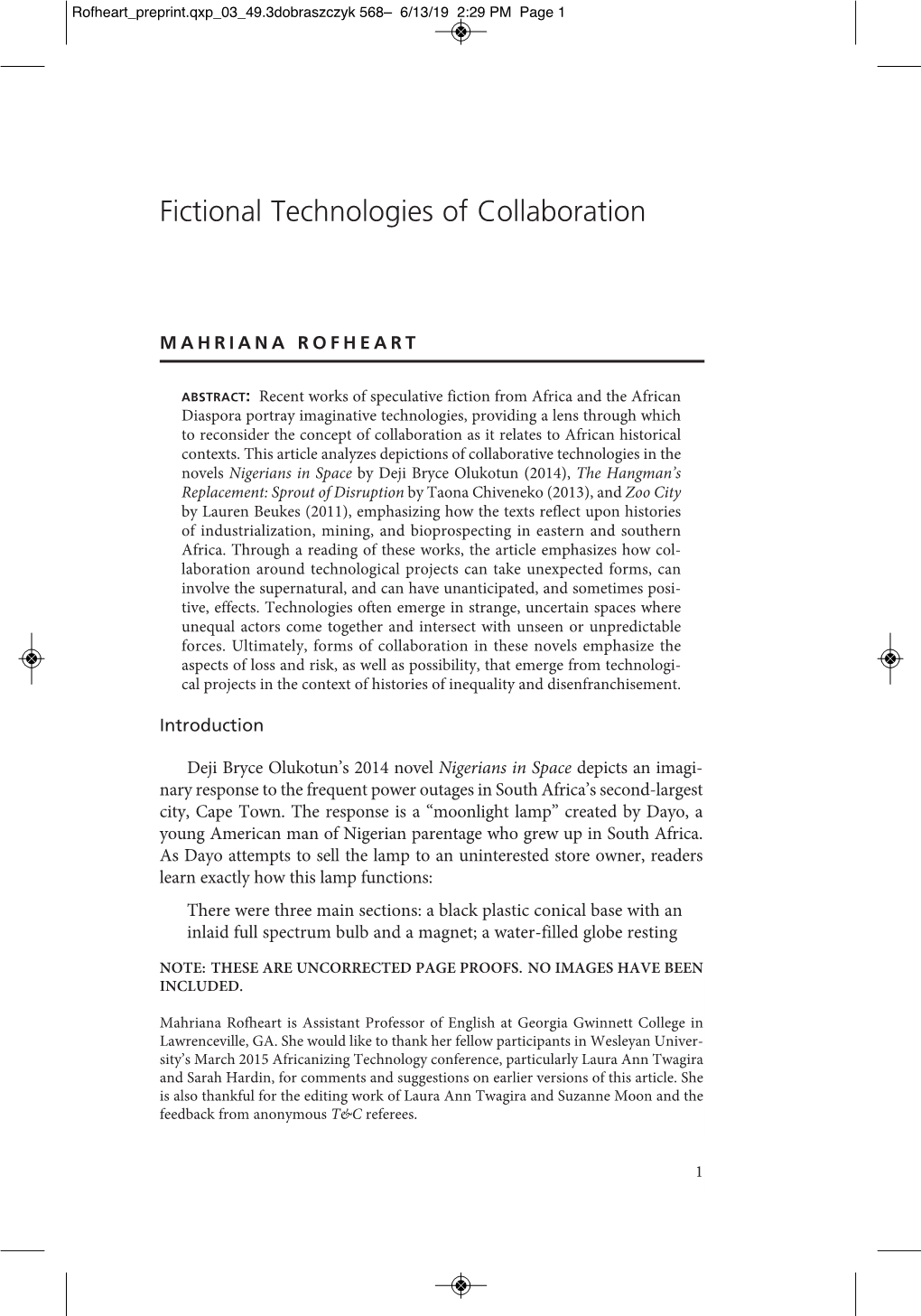 Fictional Technologies of Collaboration