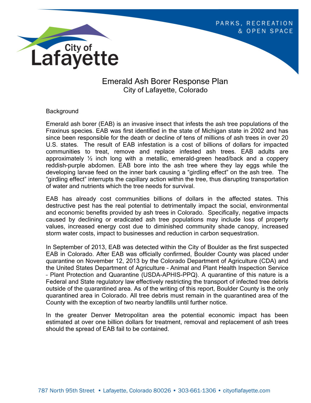 View City of Lafayette Emerald Ash Borer Response Plan
