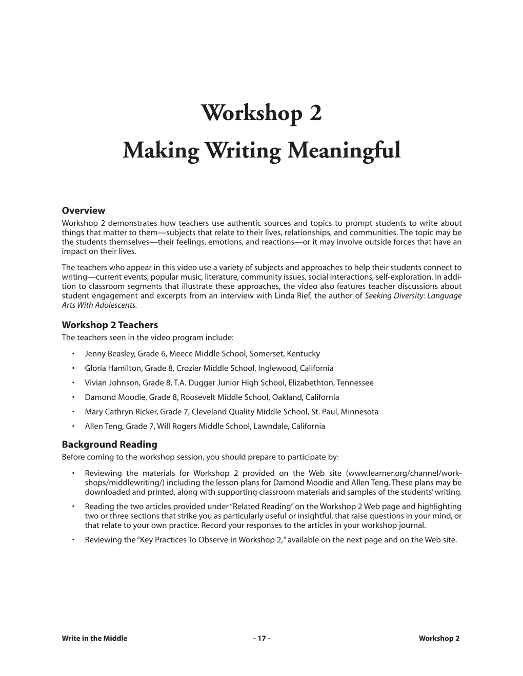 Workshop 2 Making Writing Meaningful