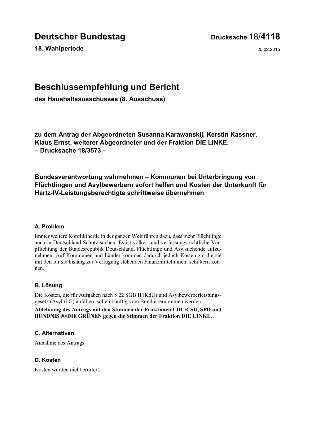 Deutscher Bundestag Beschlussempfehlung Und Bericht