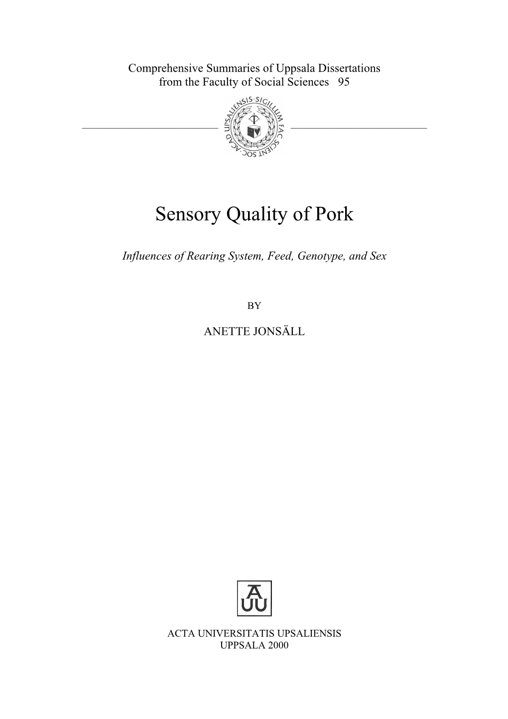 Sensory Quality of Pork