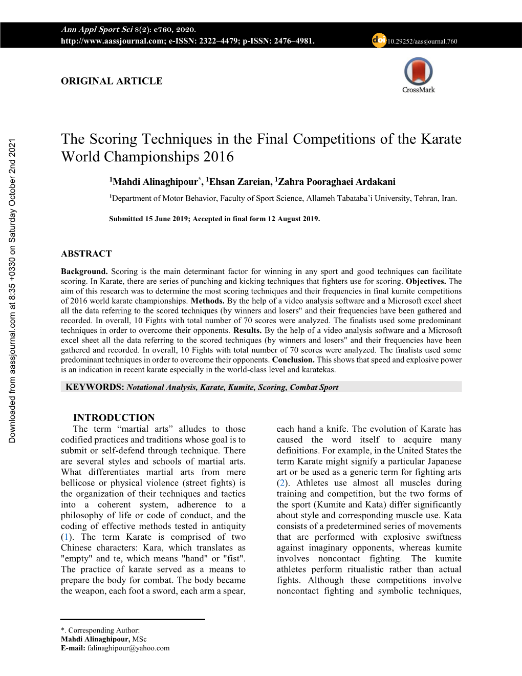 The Scoring Techniques in the Final Competitions of the Karate World Championships 2016