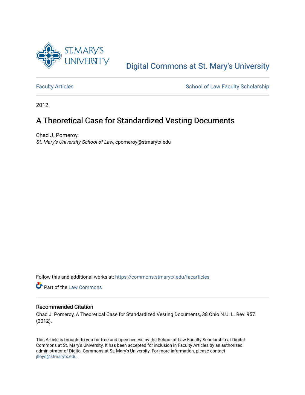 A Theoretical Case for Standardized Vesting Documents