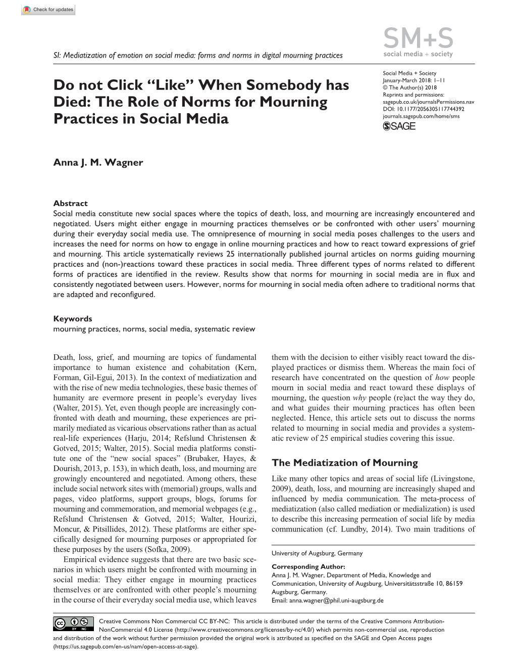 The Role of Norms for Mourning Practices in Social Media
