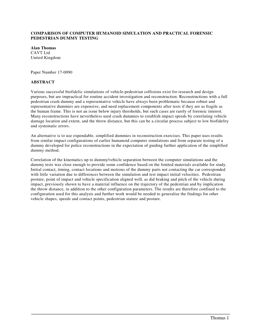 Comparison of Computer Humanoid Simulation and Practical Forensic Pedestrian Dummy Testing