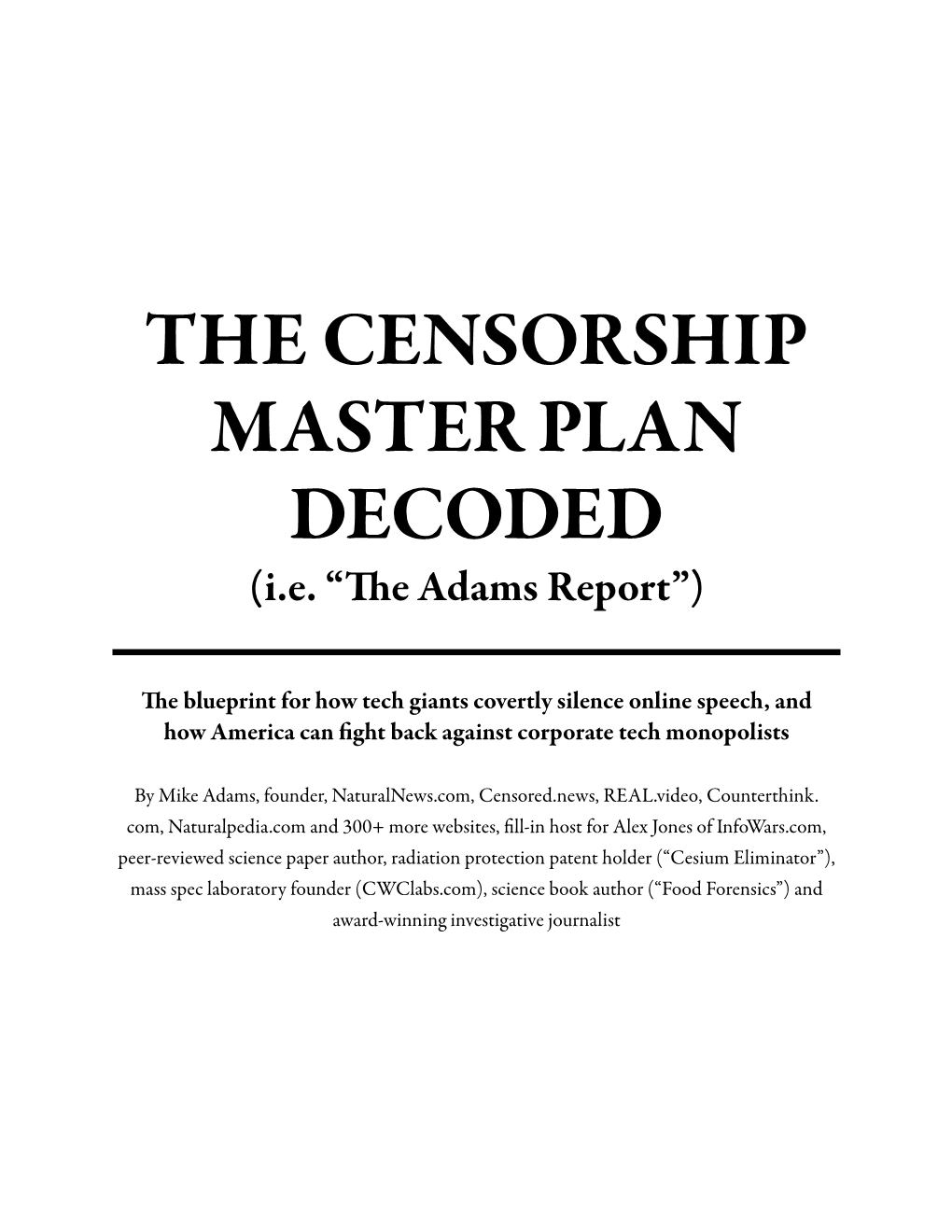 The Censorship Master Plan Decoded Table of Contents