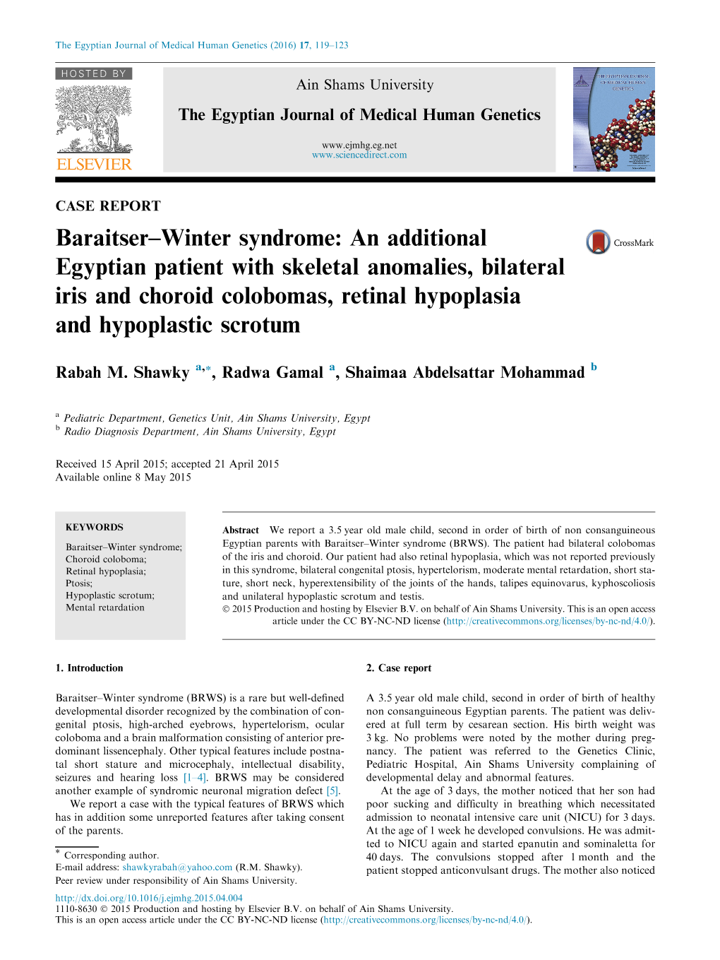 Baraitserâ€“Winter Syndrome: an Additional Egyptian Patient