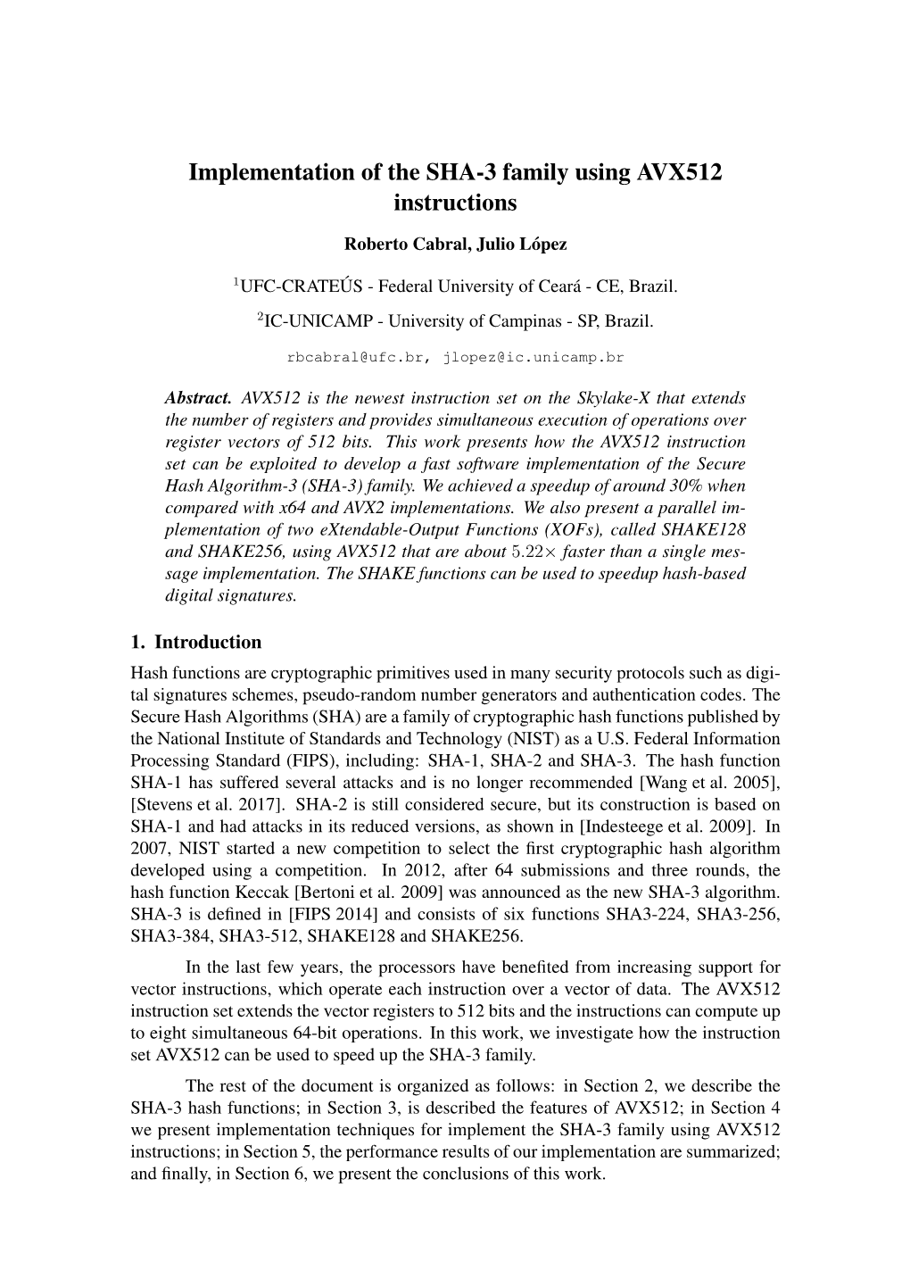 Implementation of the SHA-3 Family Using AVX512 Instructions