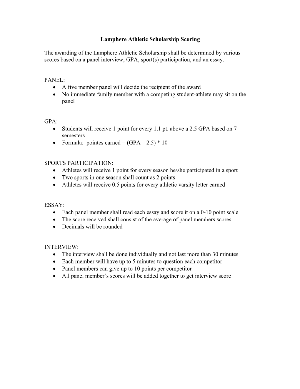 Lamphere Athletic Scholarship Scoring