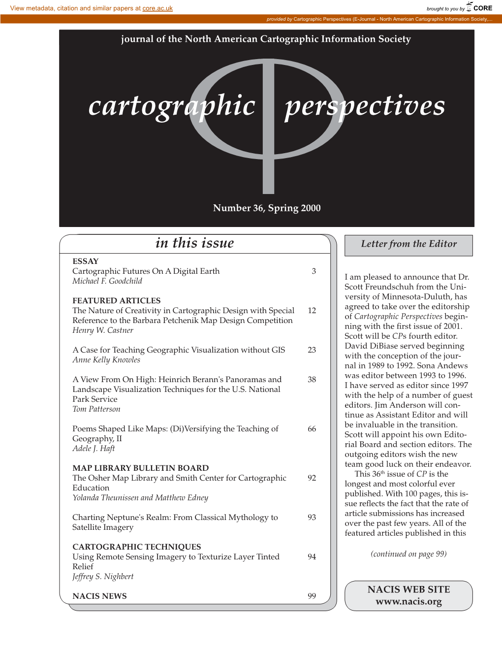 Cartographic Perspectives (E-Journal - North American Cartographic Information Society