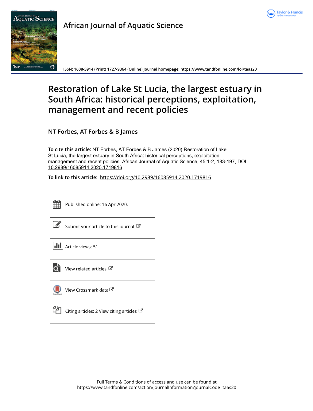 Restoration of Lake St Lucia, the Largest Estuary in South Africa: Historical Perceptions, Exploitation, Management and Recent Policies