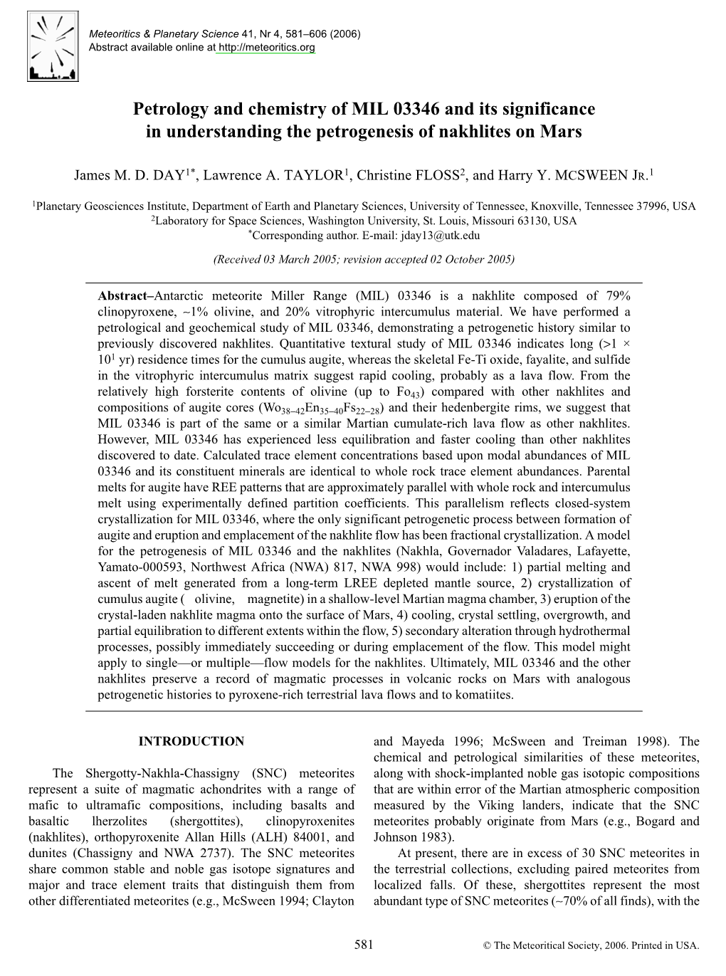 Petrology and Chemistry of MIL 03346 and Its Significance in Understanding the Petrogenesis of Nakhlites on Mars