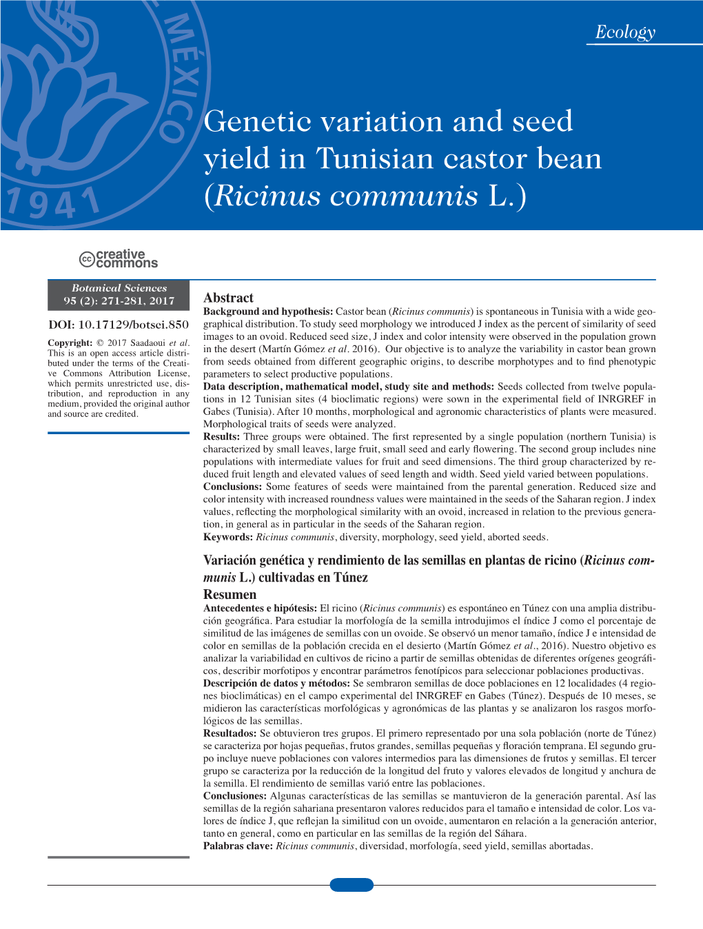 Abstract Variación Genética Y Rendimiento De Las Semillas En