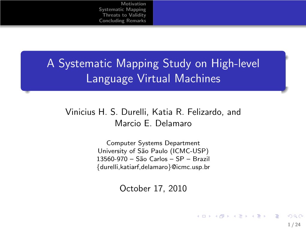 A Systematic Mapping Study on High-Level Language Virtual Machines