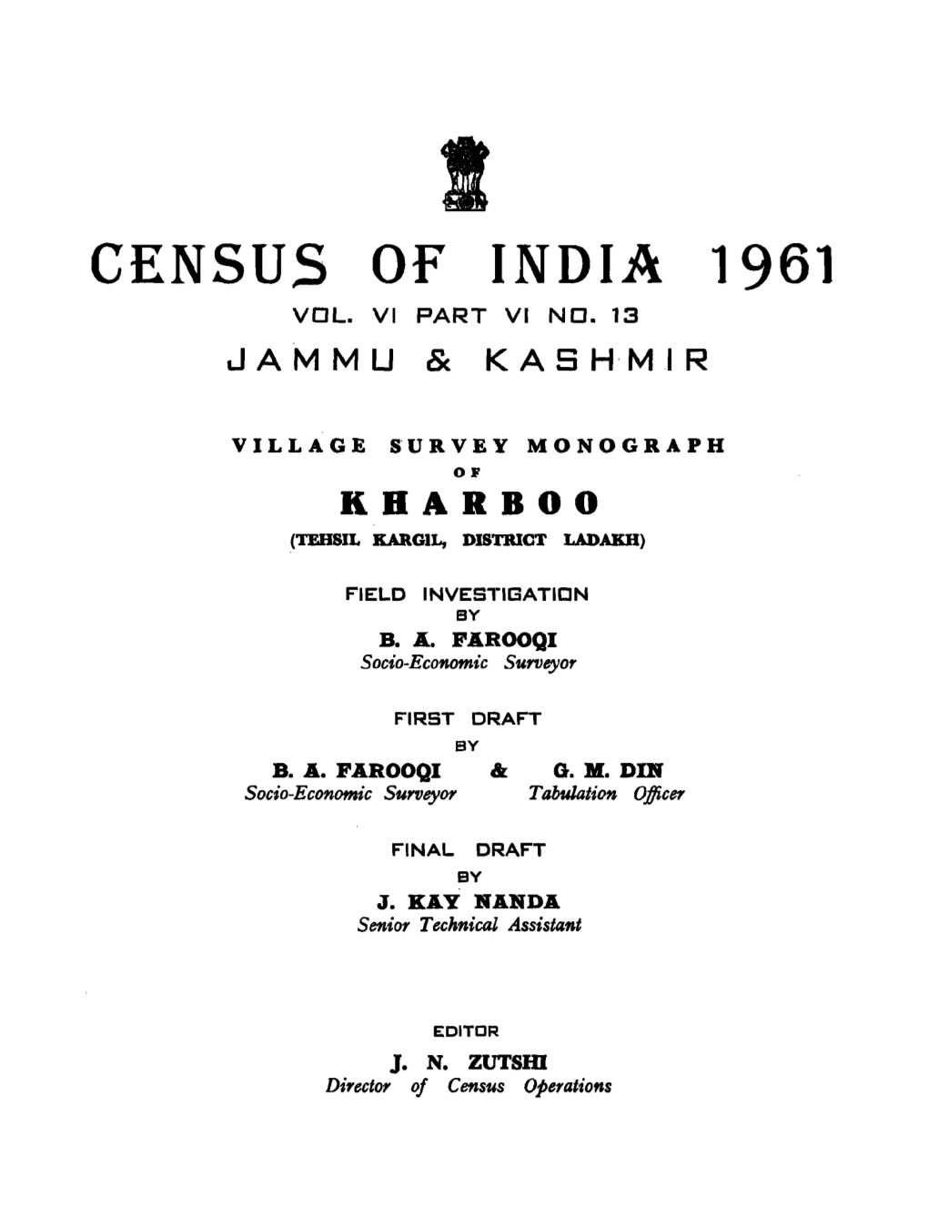 Village Survey Monograph of Kharboo, Part VI No-13, Vol-VI