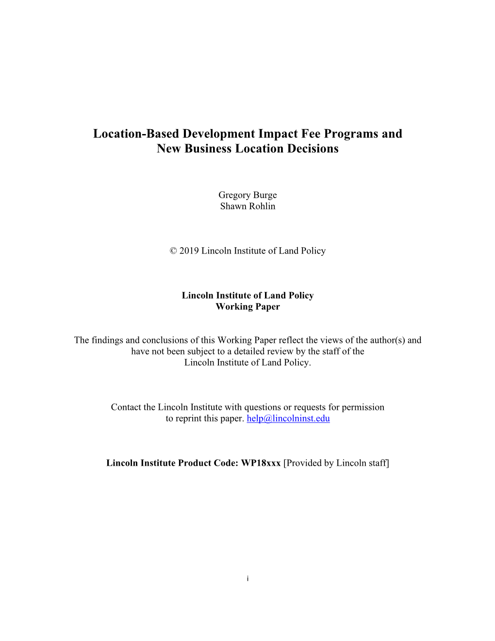 Location-Based Development Impact Fee Programs and New Business Location Decisions