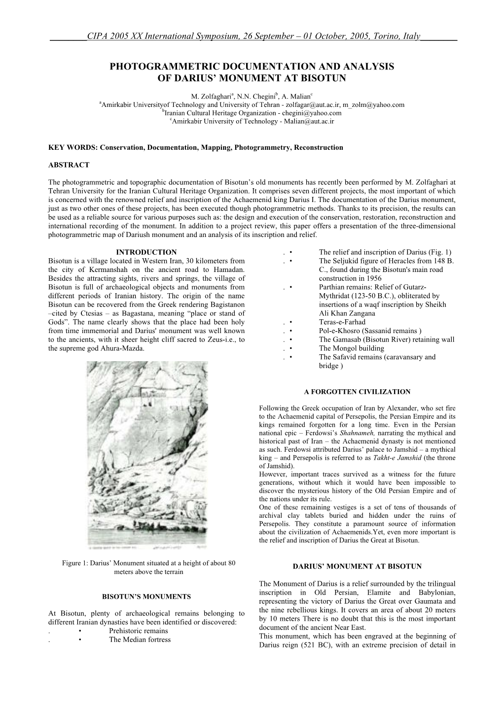 Photogrammetric Documentation and Analysis of Darius’ Monument at Bisotun