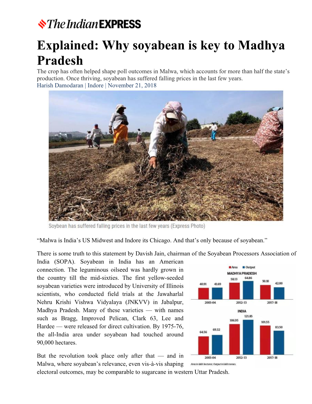 Explained: Why Soyabean Is Key to Madhya Pradesh the Crop Has Often Helped Shape Poll Outcomes in Malwa, Which Accounts for More Than Half the State’S Production