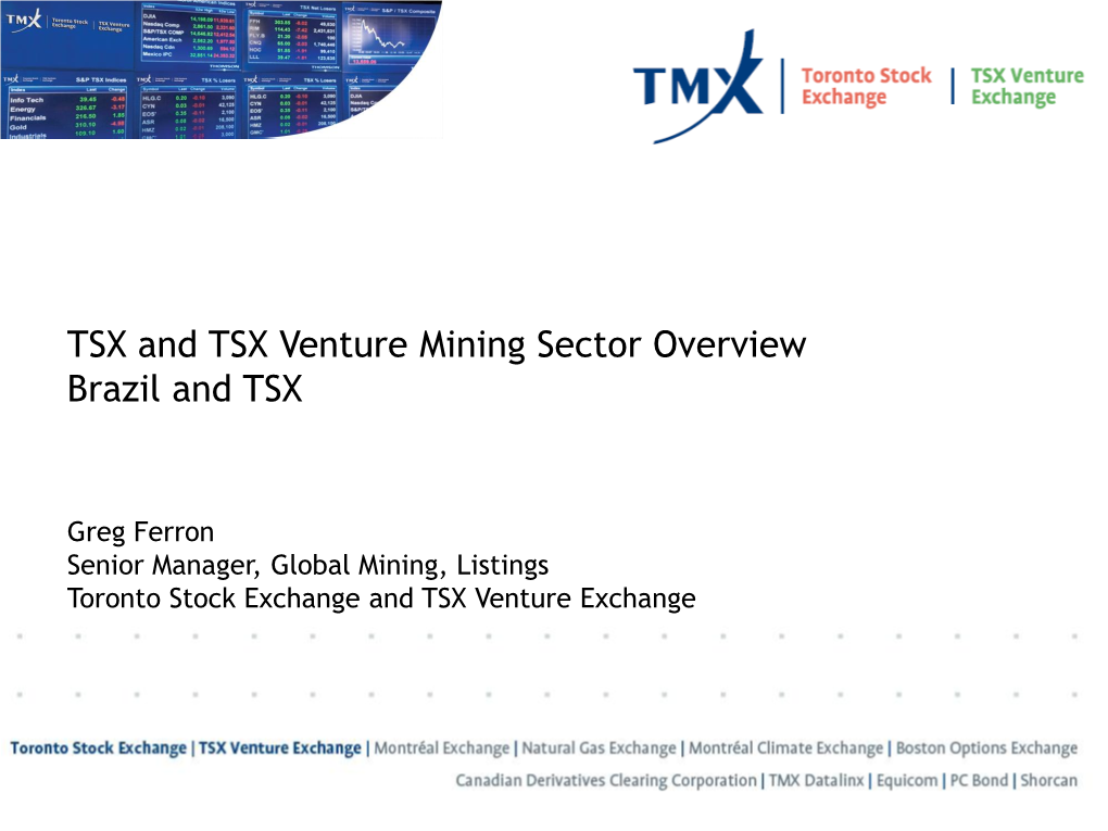 TSX and TSX Venture Mining Sector Overview Brazil and TSX