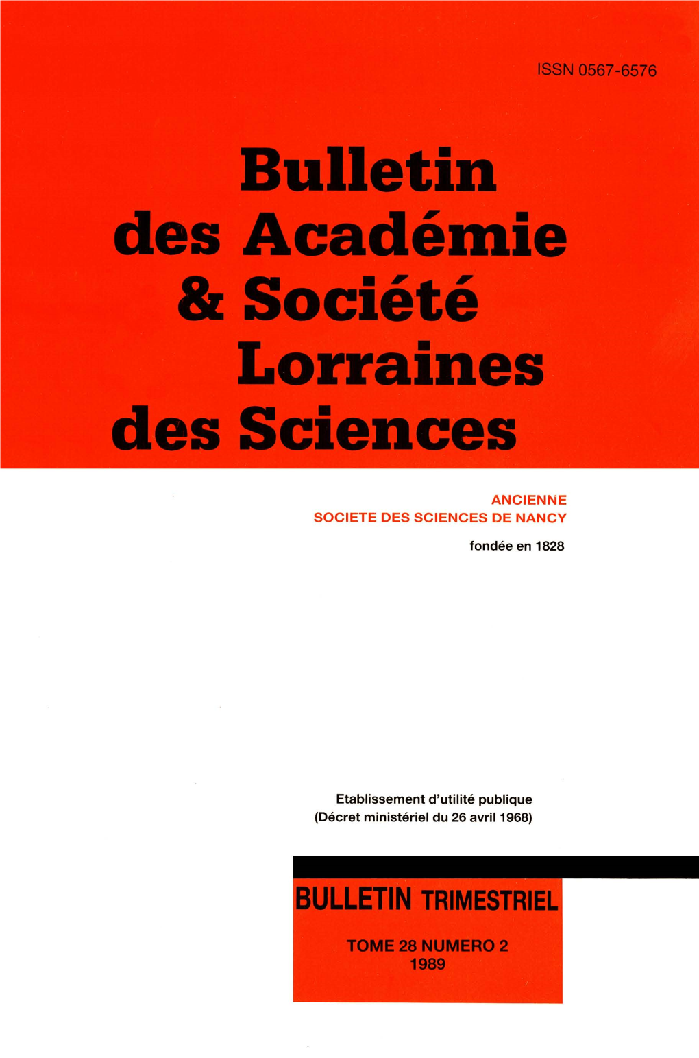 ANCIENNE SOCIETE DES SCIENC S DE NANCY Fondée En 1828