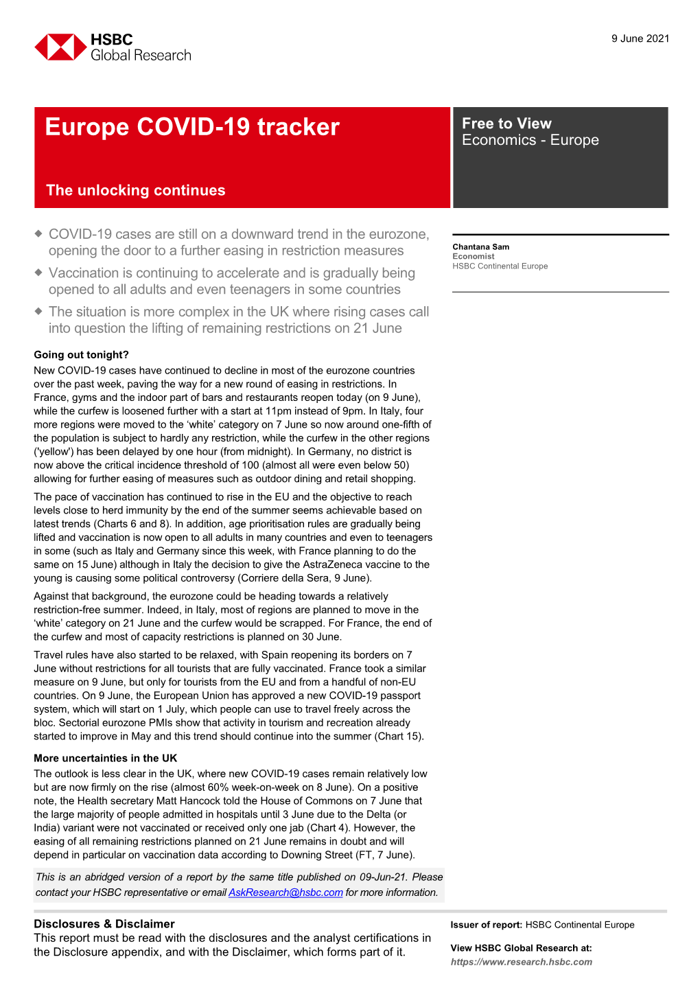 Europe COVID-19 Tracker Free to View Economics - Europe