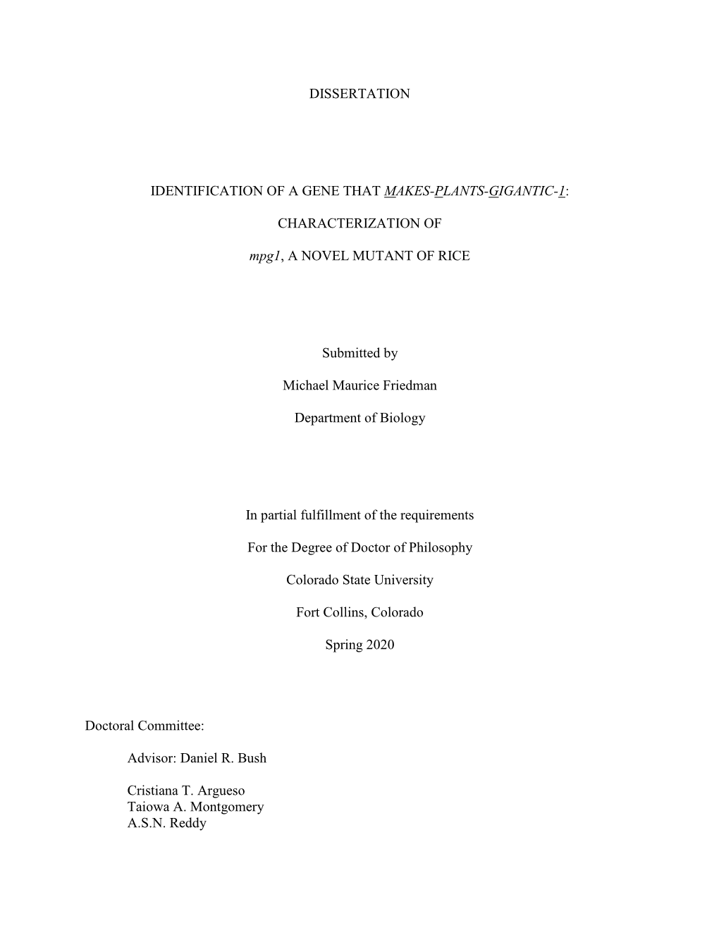 Dissertation Identification of a Gene That Makes-Plants