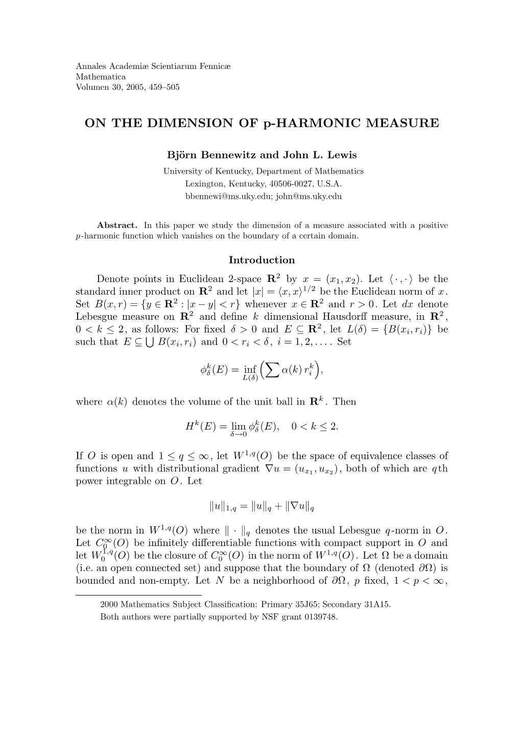 ON the DIMENSION of P-HARMONIC MEASURE